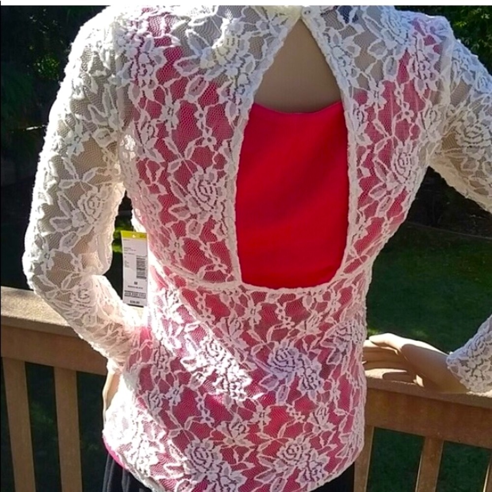 NWT BONGO Ivory Lace Long Sleeve Top Sz M